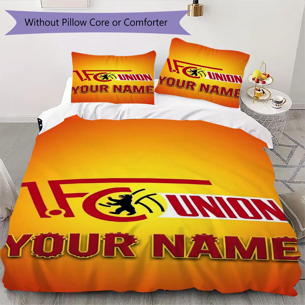 Benutzerdefinierter Name FC Union Berlin Muster Bettwäsche-Steppdecken-Set Steppdeckenbezug Kissenbezug Heimdekoration Geburtstagsgeschenk (1*Bettbezug+2*Kissenbezug ohne Füllung)