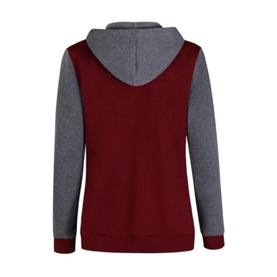 Lässige Damen Winter Colorblock Langarmjacke Knopf Kapuze Kordelzug Mantel