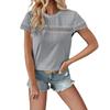 Women's Spring/summer V-neck Lace Patchwork Loose Casual Perforated T-shirt