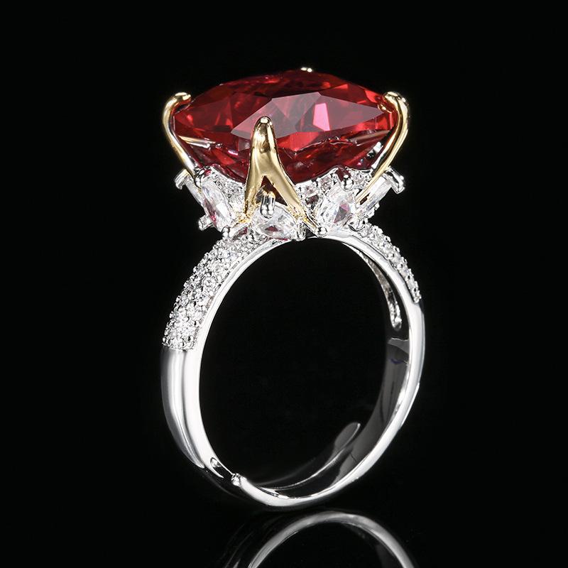 Autumn And Winter Jewelry Copper Bottom Gold-Plated Simulation Red Corundum Princess Square Light Luxury Ring Female 14 * 14