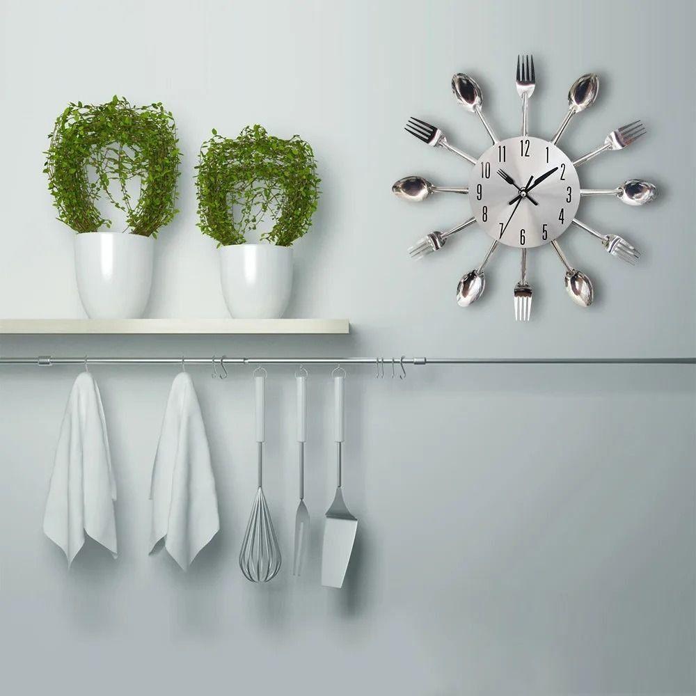 3D Cutlery Wall Clock Modern Metal Clock Household Decoration Decorative Horloge  Kitchen