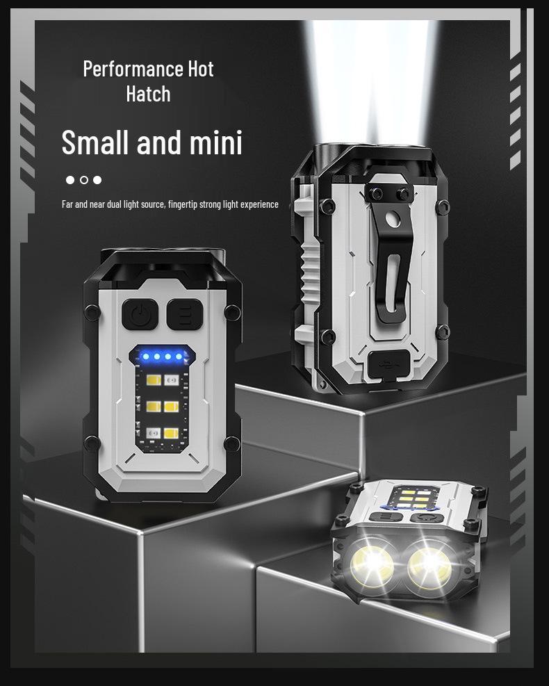 Multifunctional Dual LED Keychain Flashlight with Magnetic COB Side Light and High Brightness Warning Light