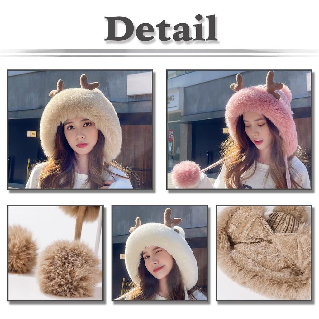 With Cute Animal Casual CZ383 [White Fang] Hat, Deer, Reindeer, Ears, Costume, Autumn/Winter, Women's (Gray)