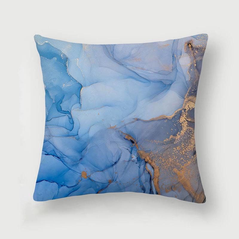 Inky Blue Marble Print Pattern Cushion Cover Home Living Room Sofa Decoration Square Polyester Throw Pillow 45X45Cm