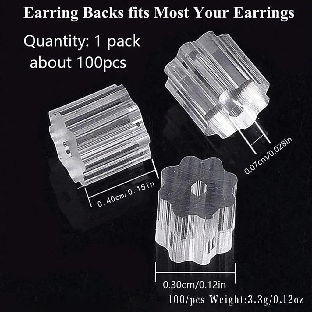 Anti-Drop Transparent Resin Earring Backs - Non-Allergenic, Octagonal, Cylindrical Suction Cups.