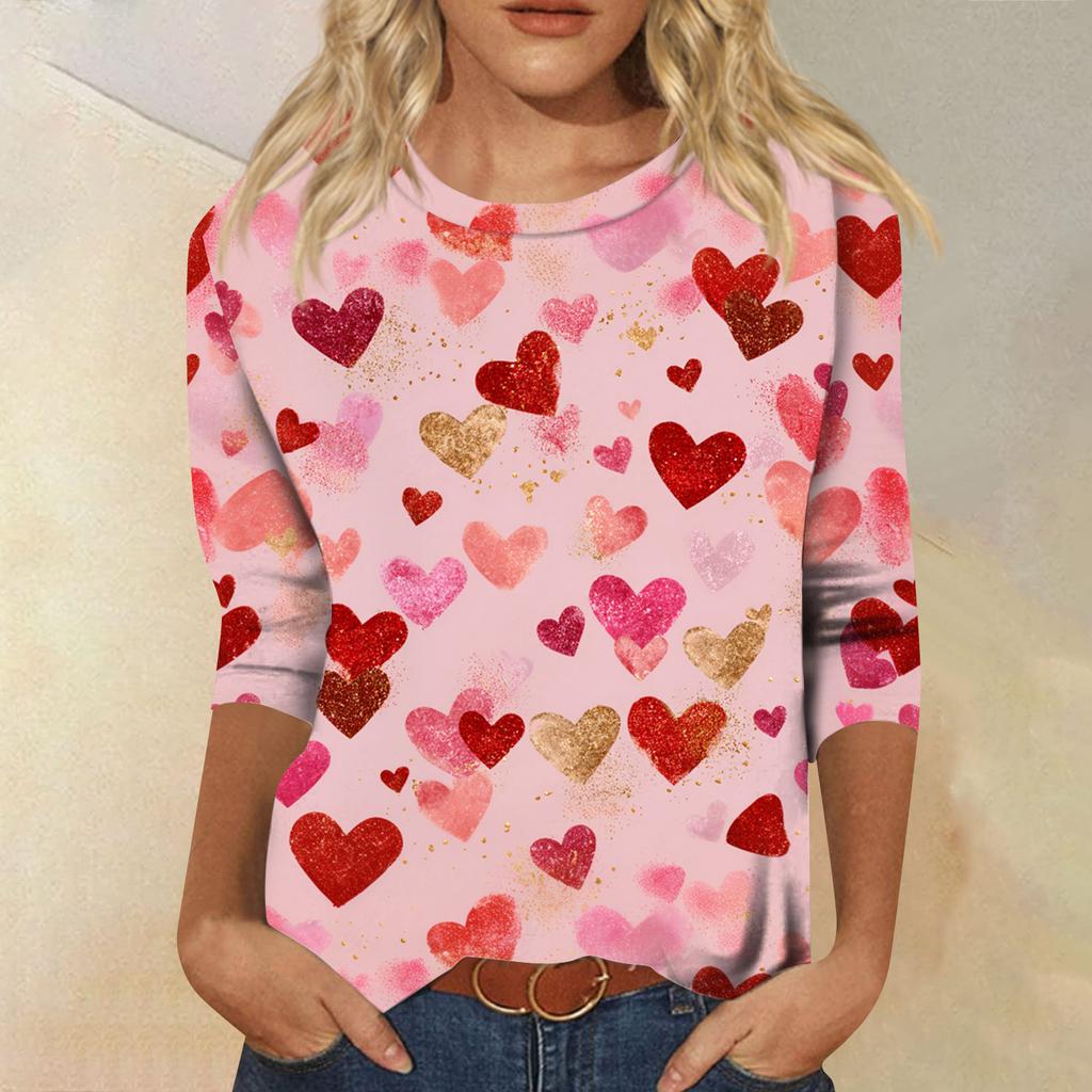 Women's Tops Three-quarter Sleeve Shirt V-neck Loose Casual Shirt Print T-shirt