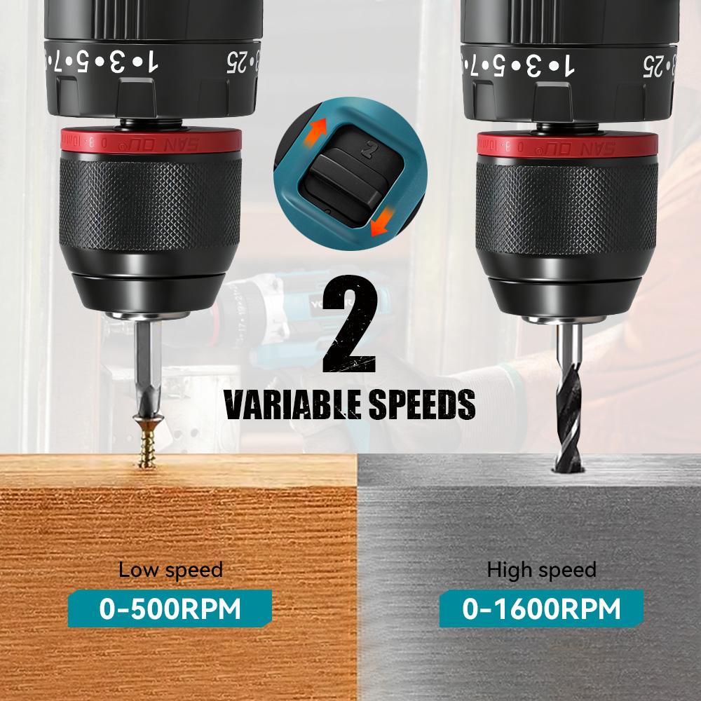 YOFIDRA 3IN1 Electric Impact Drill 25+3 Torque Handheld Cordless Impact Drill Woodworking Power Tool For Makita 21V Battery Pin