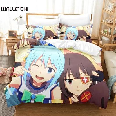 3D Tisk Anime KonoSuba Ložní Souprava Povlak na Přikrývku Ložní Souprava Povlak na Peřinu Povlak na Polštář Přikrývka king Queen Size Chlapecká Dospělá Ložní Souprava