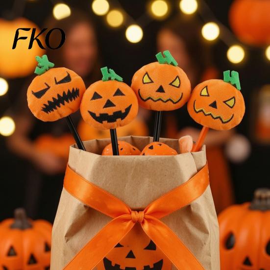 Smooth Writing Pen Halloween Pumpkin Gel Ink Pen, 0.7mm Rollerball with Plush Pumpkin, Novelty Black for Party Favors, Gift Supplies Marker