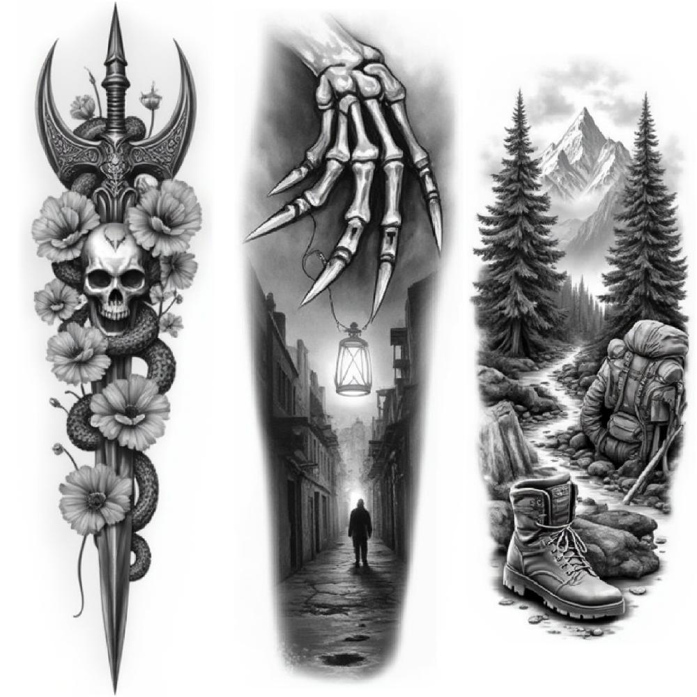 

3pcs Temporary Tattoo Waterproof Long-lasting Body Stickers Fir Trees Hiker Landscape Art For Women Arms Thighs
