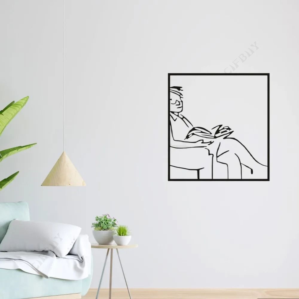 Metal Wall Art Decor Man Reading Book Vintage Steel Panel