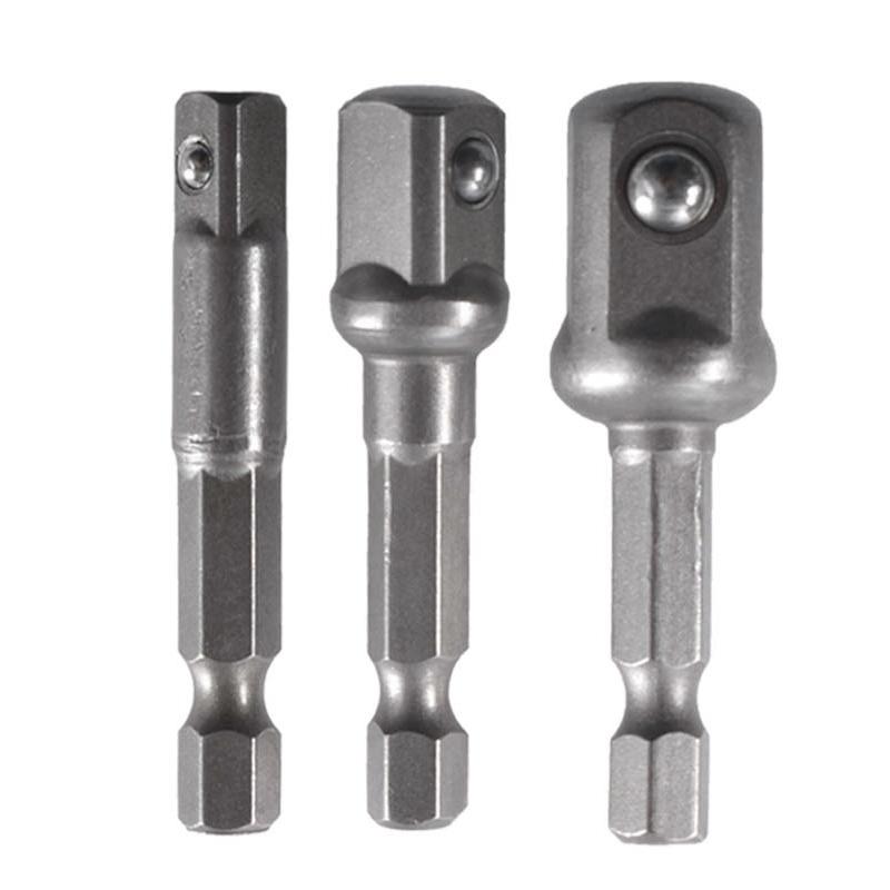 3 Pcs Drill Socket Adapter Impact Drill Extension Drill Bits Bar Socket Adapter 1/4 3/8 1/2 Size Hex Shank Square Head Drill Bit