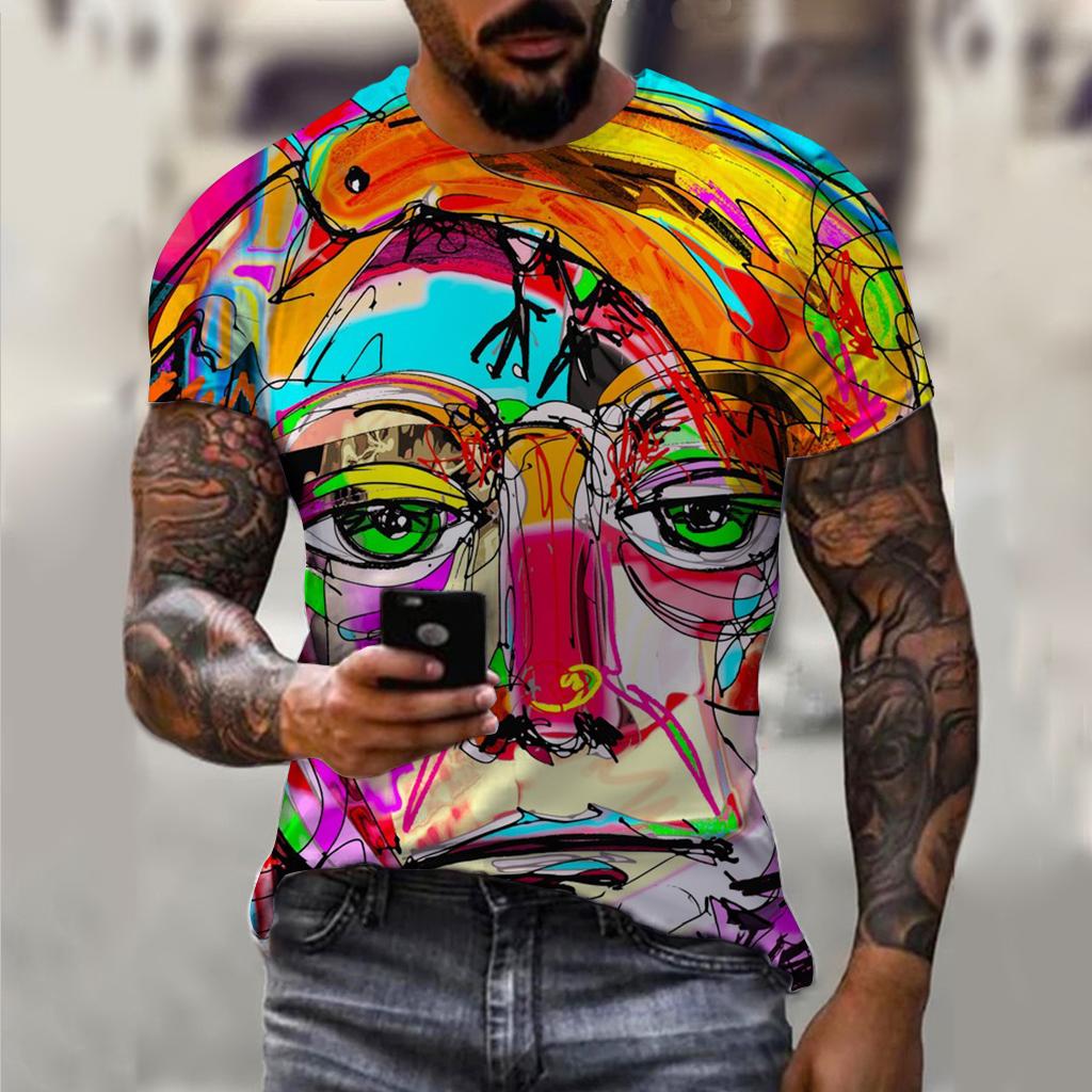 Men's and women's summer fashion HD 3D printing abstract art print T-shirt casual polyester round neck casual short sleeve