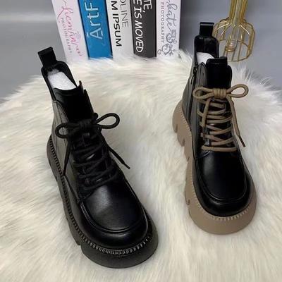 Spring and Autumn New Soft Leather Fashion Boots Retro Versatile Fashion Sponge Cake Thick Bottom Tall Short Boots