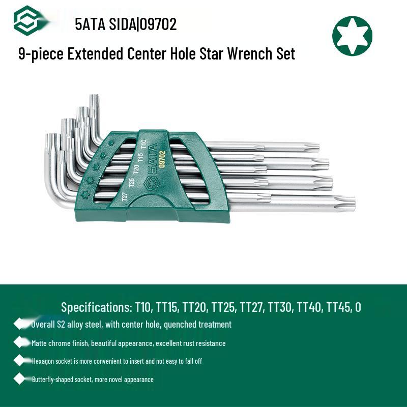 SATA Flower-shaped Extended Ball Head Torx Hex Wrench Set with Center Hole