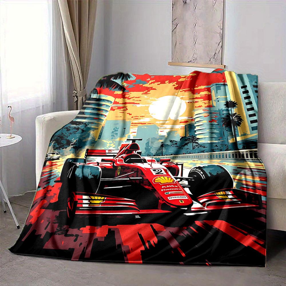 1pc Racing Car Blanket Lightweight Flannel Blanket Throw Blanket For Sofa, Bed, Travel, Camping, Livingroom, Office, Couch