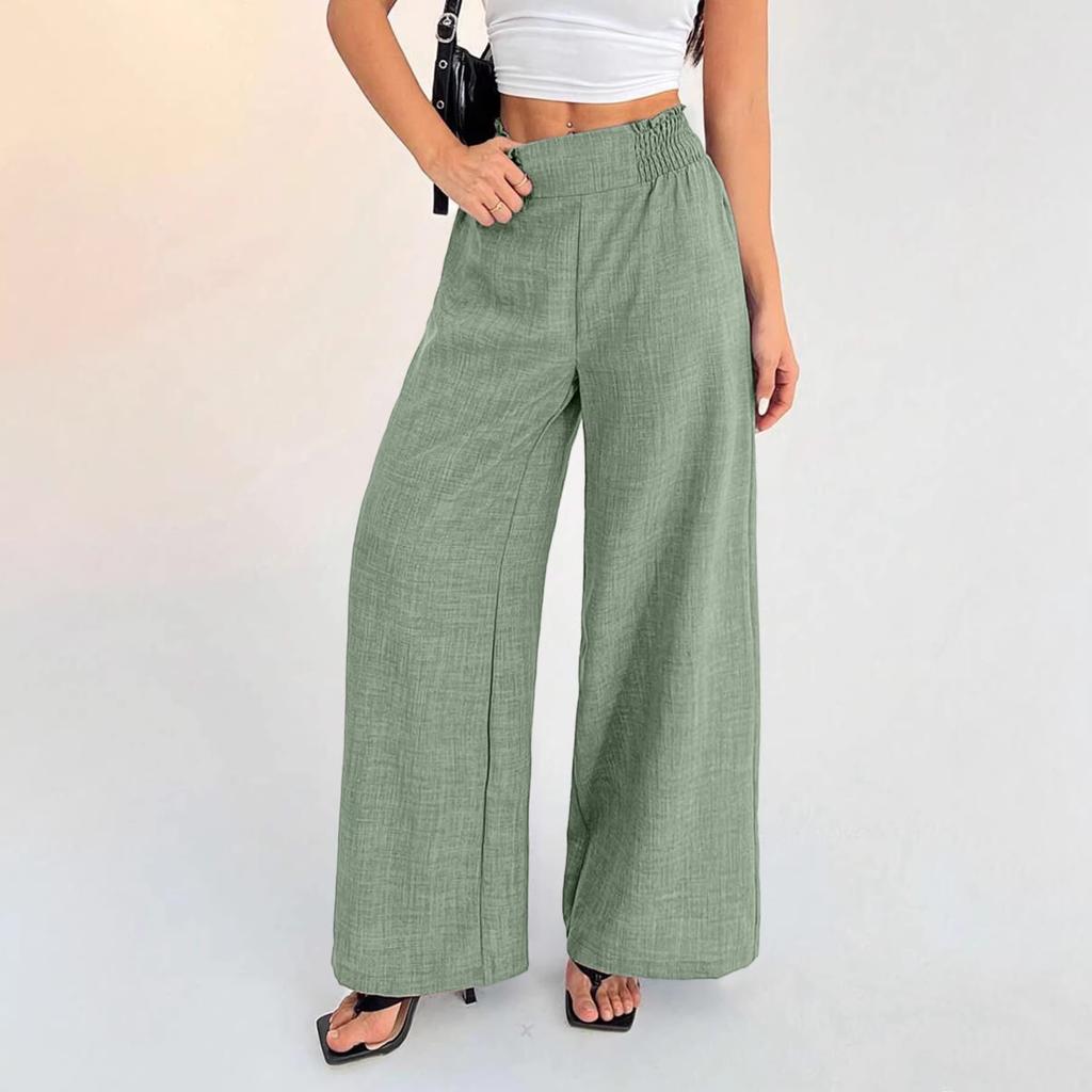 European and American women's clothing popular solid color elastic wide-leg pants