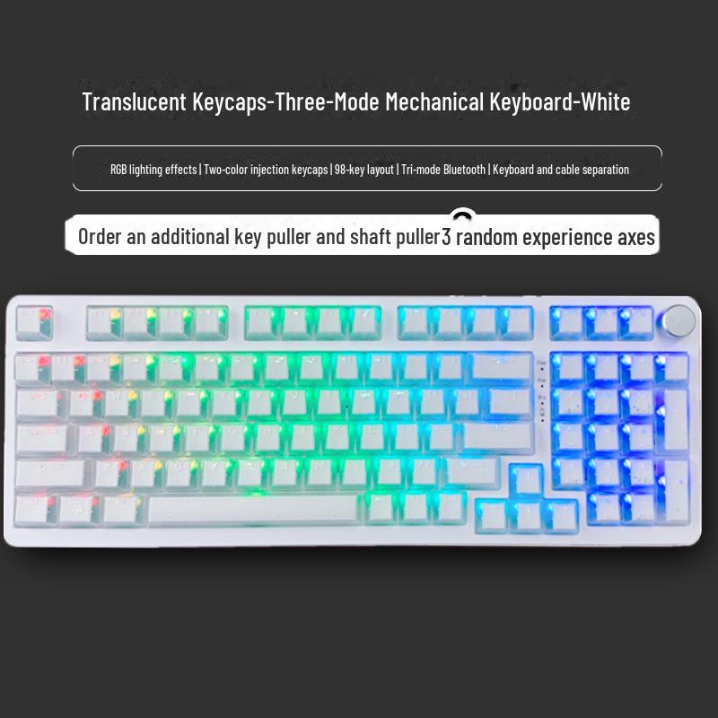 Tastatură mecanică de gaming wireless Bluetooth tri-mode cu 98 de taste și comutatoare personalizabile (Albastru, Negru, Ceai, Roșu) și design cu înlocuire la cald.