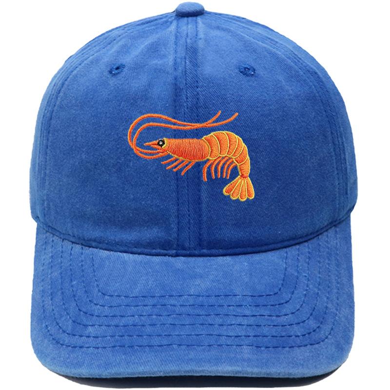 Neue Niedliche Orange Garnele Bestickte Baseballkappe Gewaschen Vintage Meeresbewohner Herren und Damen Lässige Sonnenschutzkappe