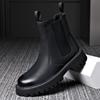 Men's High-Top Genuine Leather Martin Boots - Yellow, Thick Sole, Lightweight, Elastic Slip-On, Warm, Casual Work Boots for Autumn and Winter.