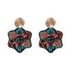 Handmade Embroidered Flower Dangle Earrings For Women Boho Luxury Elegant Colorful Rice Beads Decor Pendant Fashion Jewelry Gift