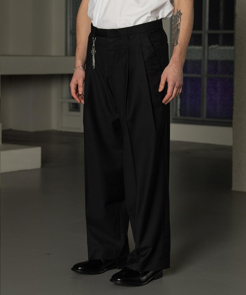 Dekkoloso Tailored Double-Pleat Wide Slacks [Black]