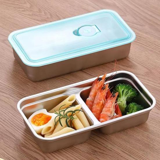 2Pcs Stainless Steel Snack Containers Double Compartment Condiment with Lids Bento Box Lunch Container for Office School Rustproof Meal Prep Box
