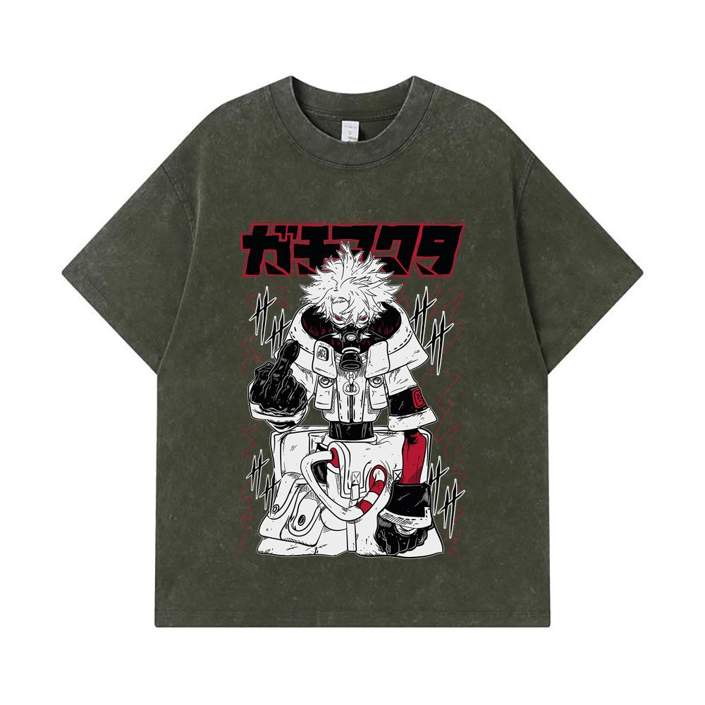 

275 GSM Washed T-shirts 100% Cotton Gachiakuta V5 Rudo White Print Unisex Heavy Cotton T Shirt S армия зеленый