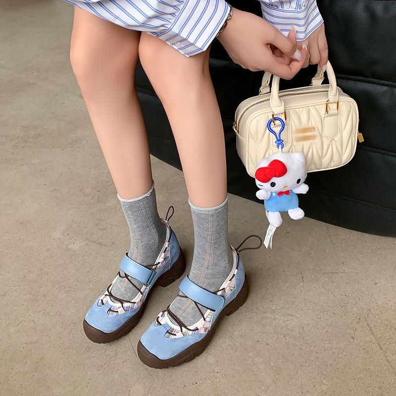 Cowhide Version~ Korean Version of Niche Design Ballet Sneakers Women's 2025 New Velcro 34-42 Shoes
