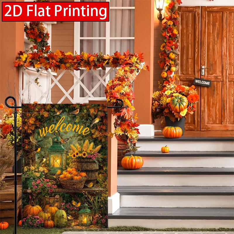 2D Flat, 2D Flat Autumn Thanksgiving Pumpkin Bird Garden Flag_1 (1)- Outdoor Garden Flag Double-sided Home Decoration Courtyard Decoration Outdoor Dec