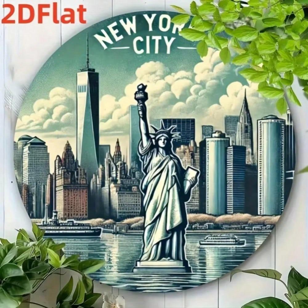 New York City Skyline Round Aluminum Tin Sign Wall Art Vintage Metal Decor