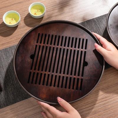 Bamboo Tea Tray with Drainage Chinese Kung Fu Tea Set Accessory, Water Storage Tea Board for Home Ceremony, Includes Cup Holder