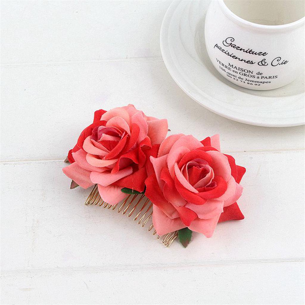 

Женская свадебная расческа с цветами, свадебные аксессуары, заколка с красной розой, украшения для волос One size