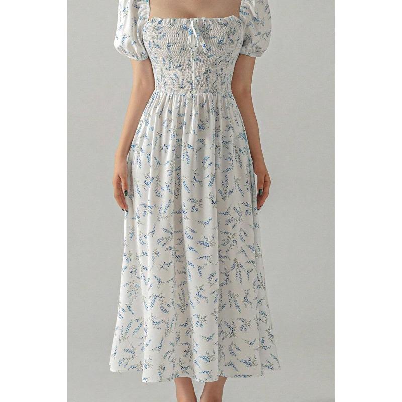 Summer New Style Square Collar Type A Printed Ladies Elegant Long Skirt