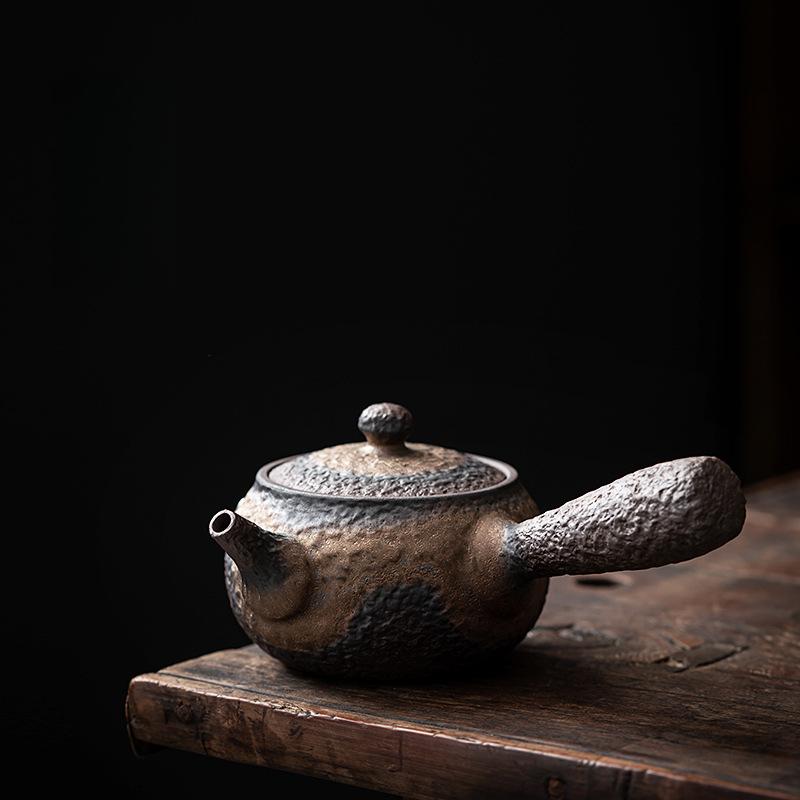 330ml Coarse Pottery Teapot Side Handle Pot Household Ceramic Tea Brewing Pot Vintage Tea Brewing Device