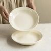 Cream-Colored Minimalist Ceramic Tableware: Deep, Round Plates for Vegetables, Dinner, and Salads.