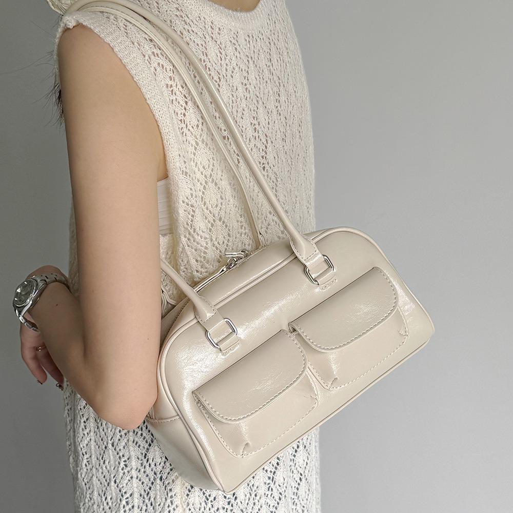 Korean Retro Large-Capacity Bowling Handbag with Small Pocket Design for Women