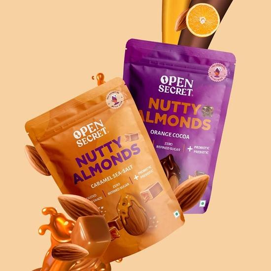 Open Secret Almonds Combo-Caramel Sea Salt & Orange Cocoa |Pack of 2(135g each) |Gift hamper for Eid/Ramadan/Ramzan