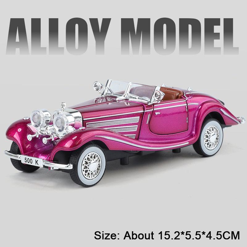 1:32 500K 300SL Vintage Car Model Toy Shock Absorption Alloy Diecast Vehicle Models Sound Light Pull Back Collection Kids Gifts