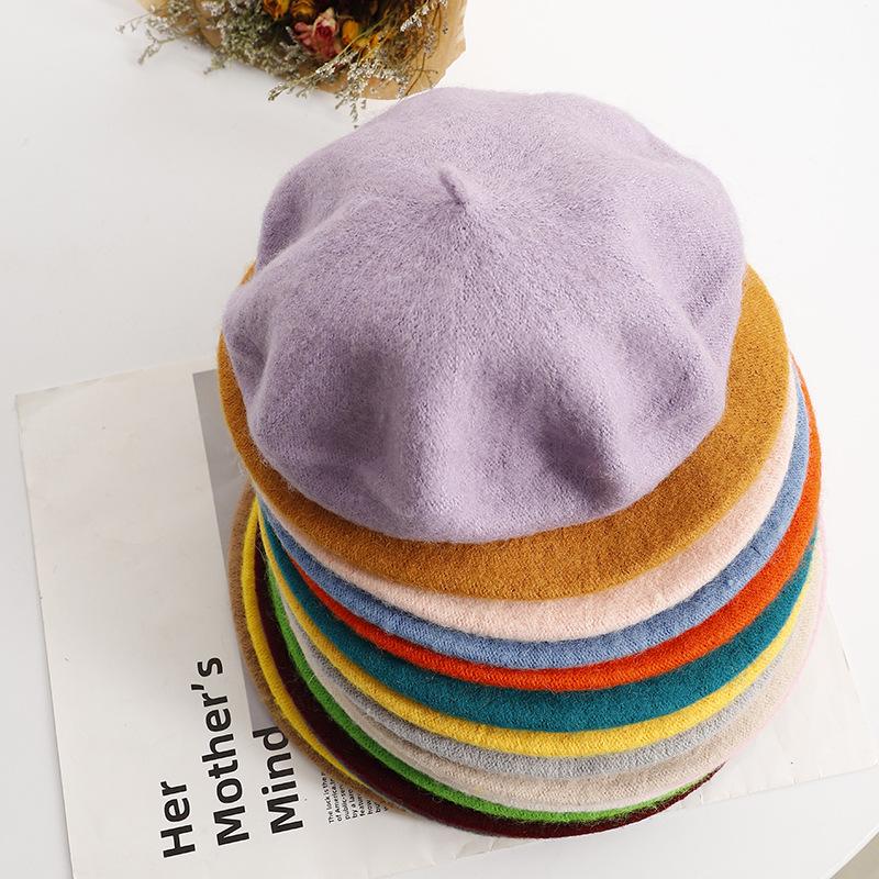 Women Wool Berets French Artist Style Warm Winter Beanie Hat Retro Plain Beret Solid Color Elegant Lady All Matched Autumn Caps