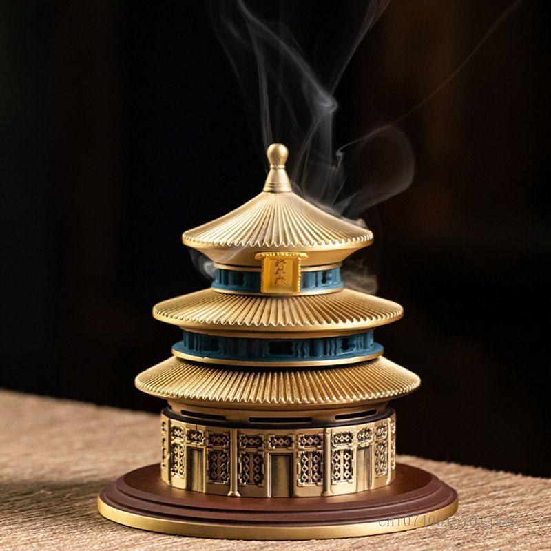 Creative Copper Incense Burners New Chinese Temple Of Heaven Home Indoor Living Room Bedroom Buddhist Hall Decoration Censer 1Pc