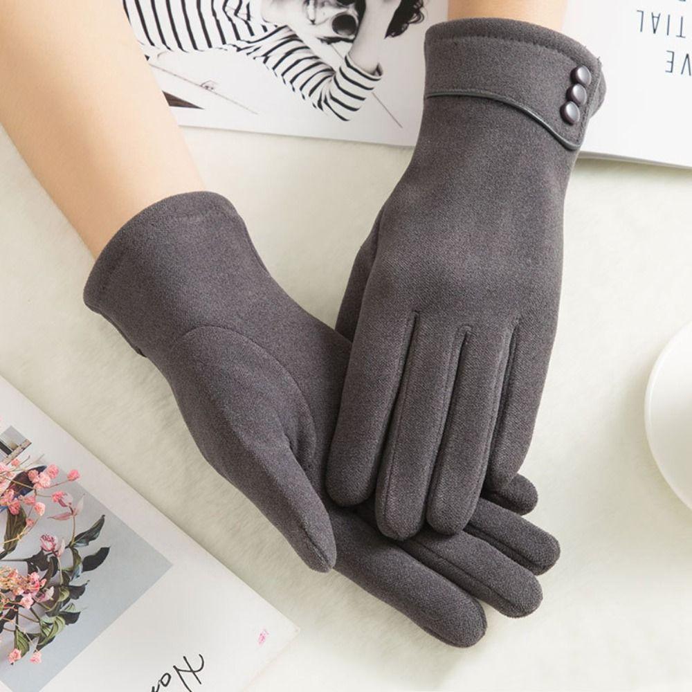 Five Finger Full Finger Mittens Korean Style Cycling Driving Gloves Simple Velvet Gloves Girls