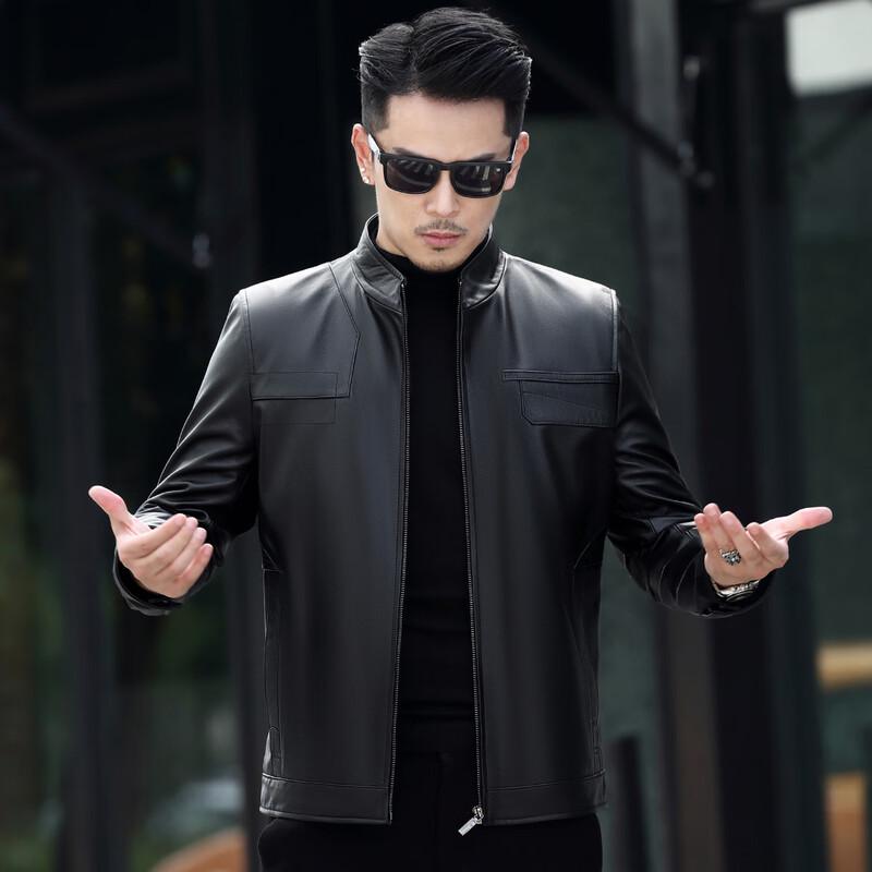 Men's First Layer Cowhide Stand Collar Leather Jacket