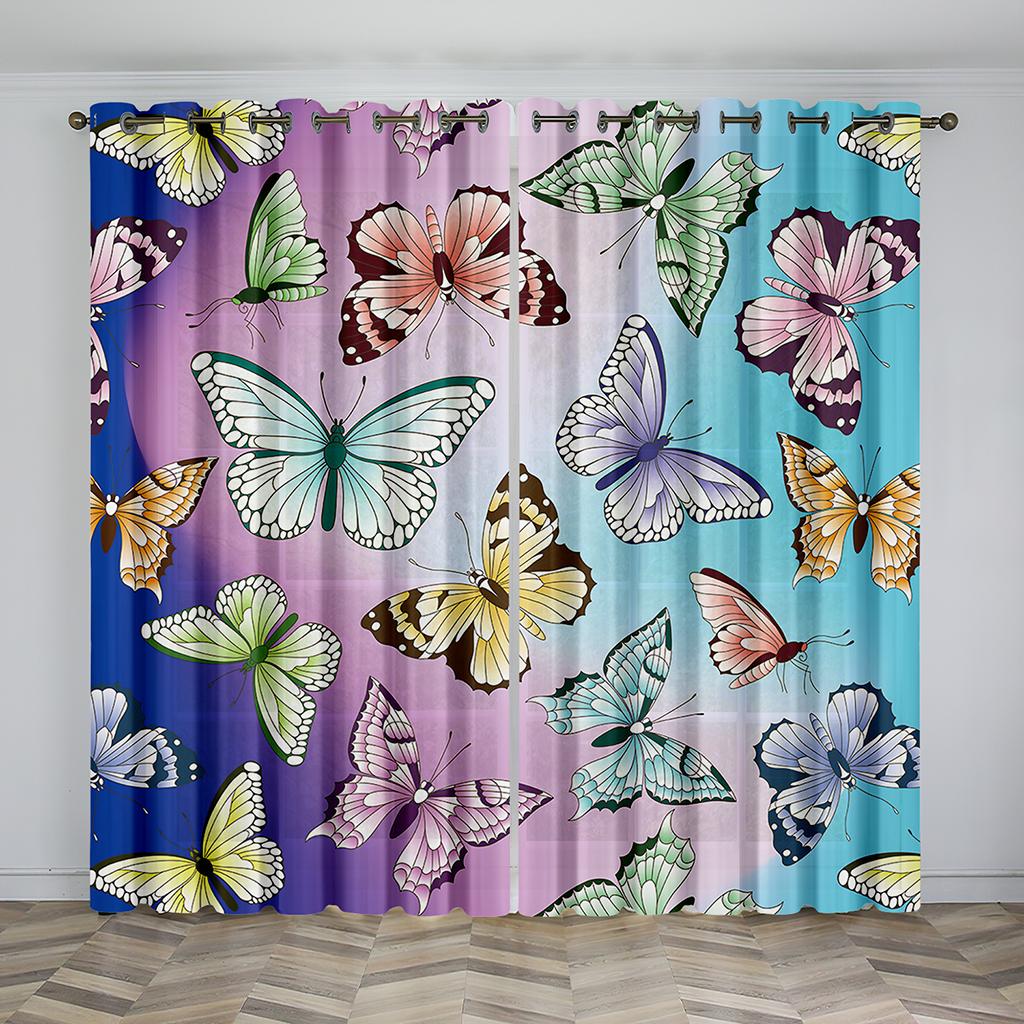 Kolorowe Zasłony z Motywem Motyli Salon Sypialnia Cienkie Zasłony Dekoracja Domu 2 Sztuki Antystatycznych Haczyków Zasłony