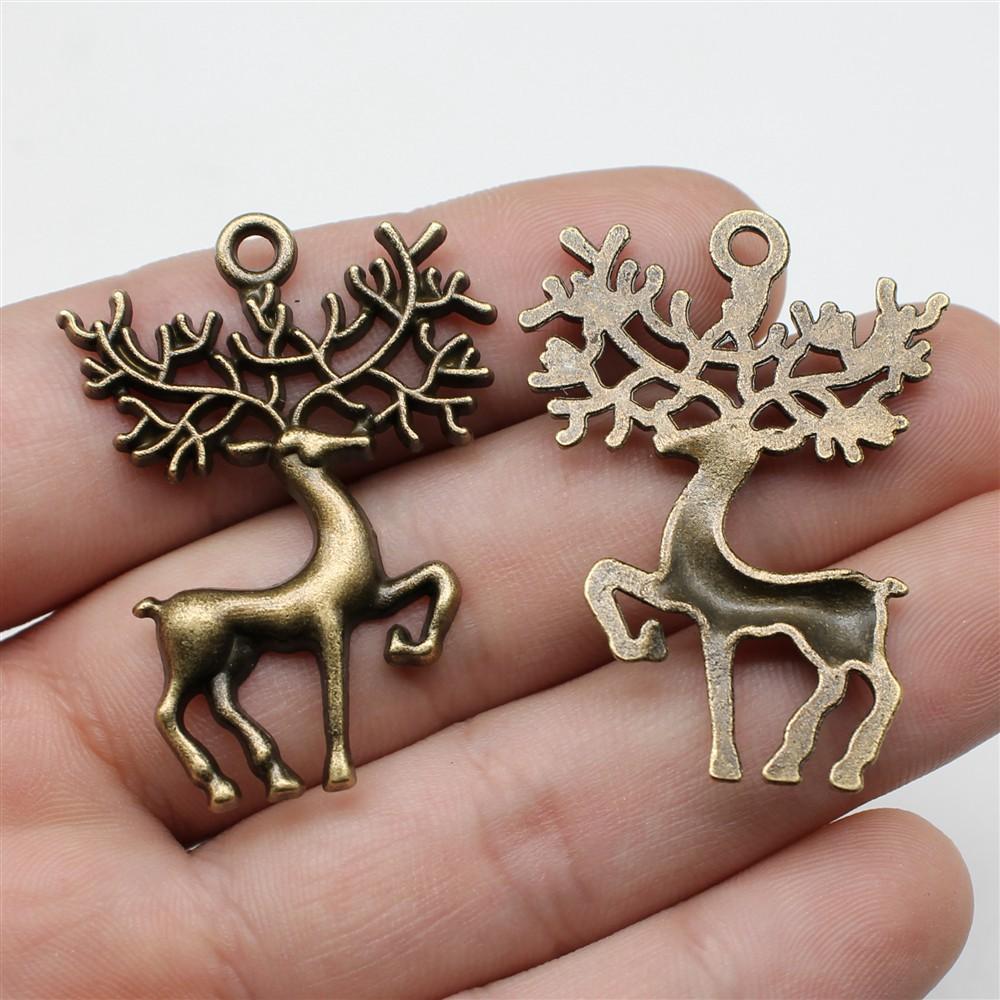 10pcs  Charms Christmas Deer Sika Antique Bronze Silver Color Pendants Making DIY Handmade Tibetan Silver Color Jewelry
