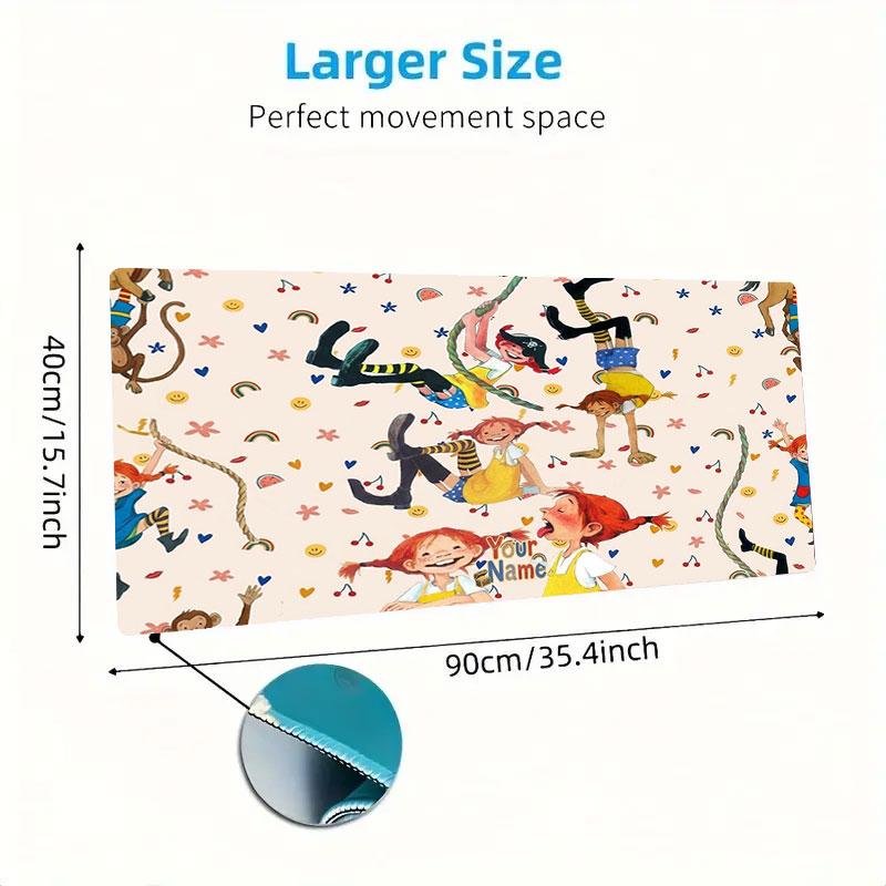Pippi Longstocking Custom Name Large Size Mouse Pad Large Gaming Table Cushion Non-slip Laptop Tablet Big Mousepad XXL Mat Mini PC Playmat With Lock E