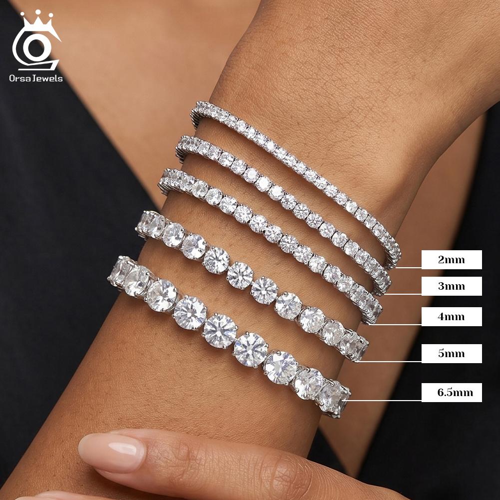ORSA JEWELS D Color VVS Moissanite Diamond Tennis Bracelet 925 Sterling Silver Elegant and Timeless Jewelry for Women MOB01
