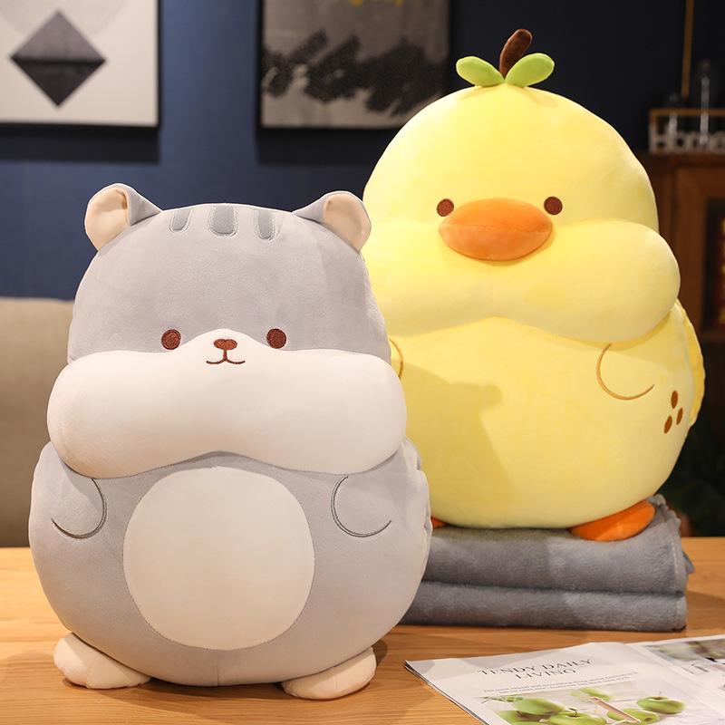 Hand-Warmer Yellow Duck Shark Plush Toy & Blanket - Cute, Soft, Insertable, Ideal for Nap Time or Air-Conditioned Rooms
