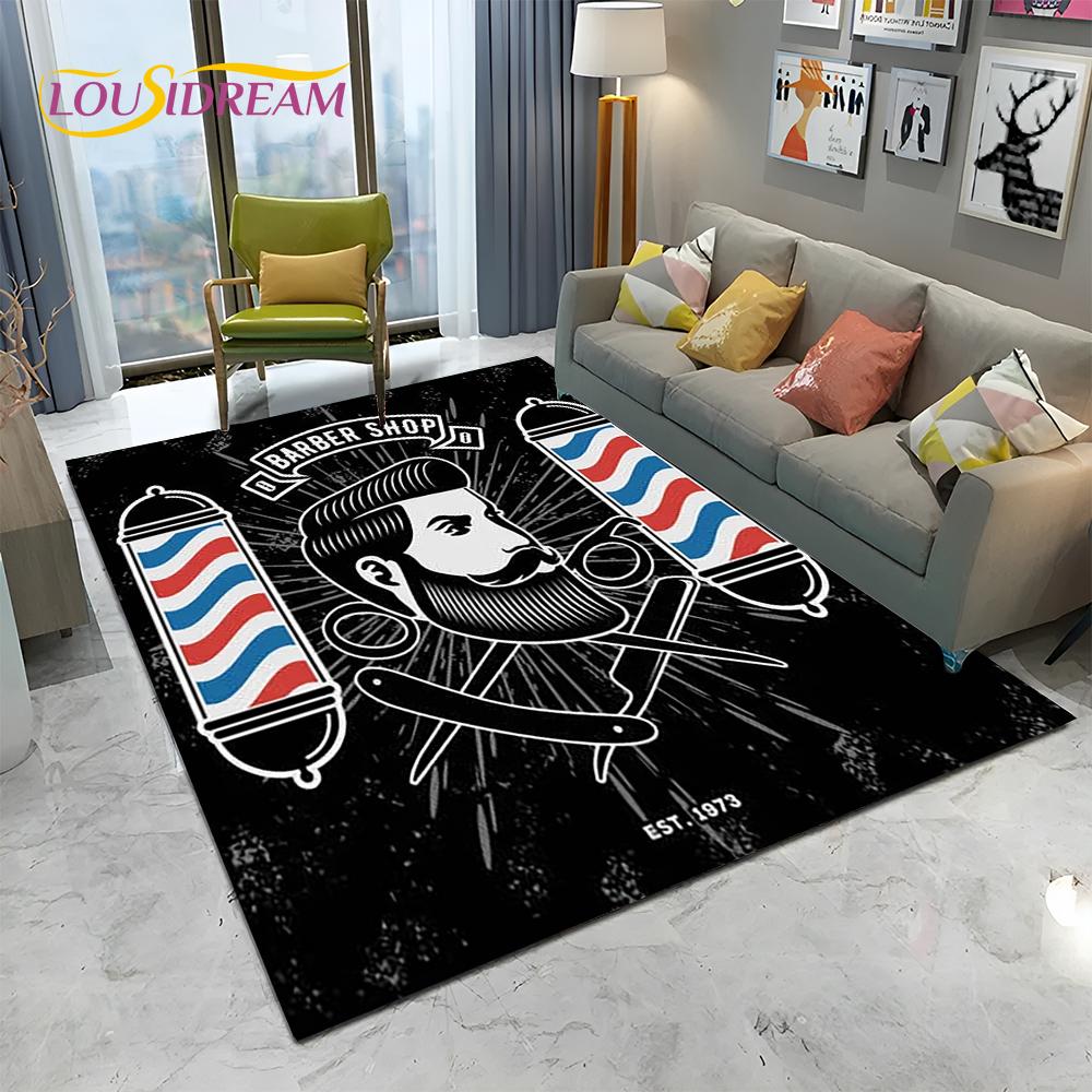 Berber Dükkanı Tabelası 3D Kurukafa Vintage HD Halı Kilim Ev Oturma Odası Yatak Odası Kanepe Paspas Dekorasyonu için, Çocuk Alan Halısı Kaymaz Zemin Matı