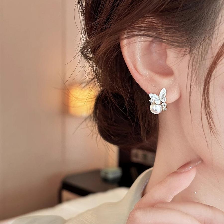 Butterfly Zircon Pearl Stud Earrings 2025 New Earrings and Ear Jewelry